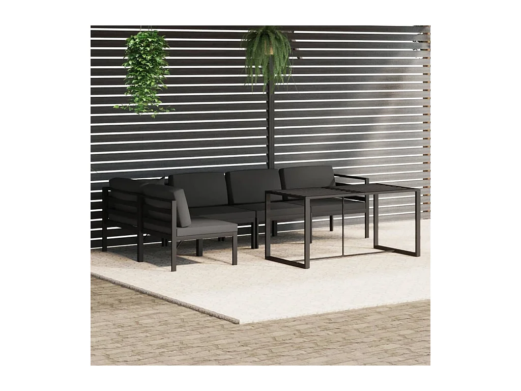 Salon de jardin 6 pièces avec coussins Aluminium Anthracite