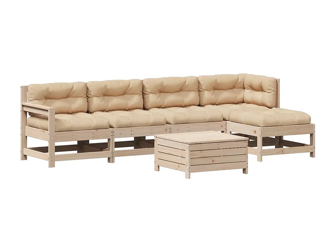 6 peças conjunto lounge de jardim c/ almofadões pinho maciço