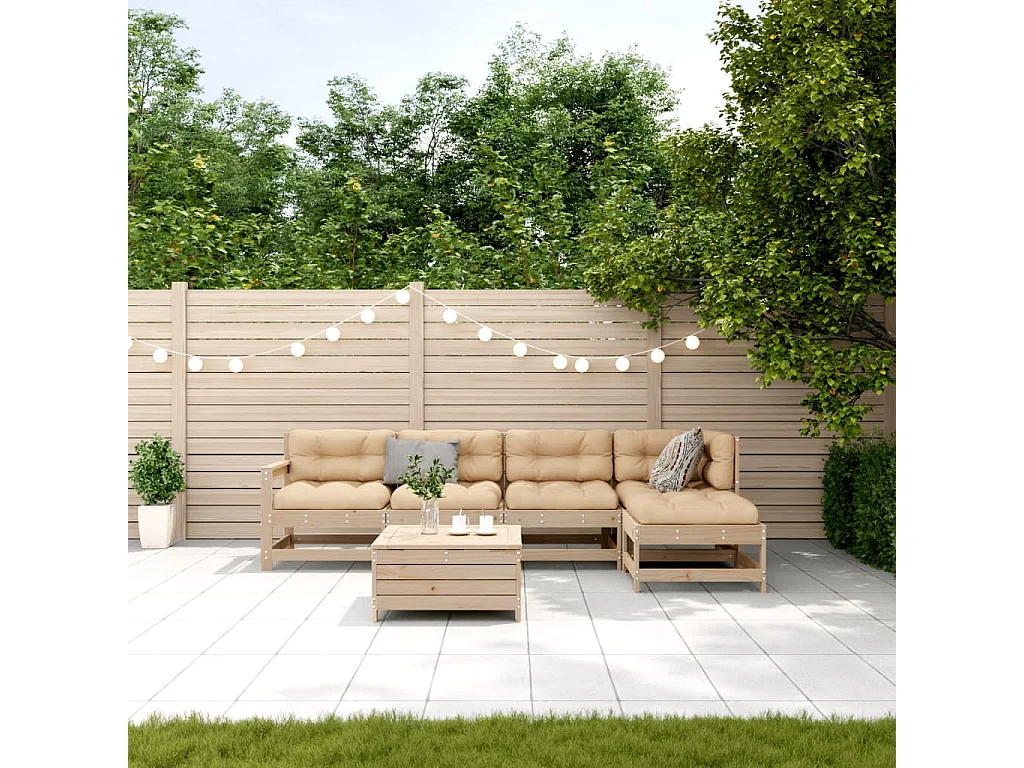 6 peças conjunto lounge de jardim c/ almofadões pinho maciço