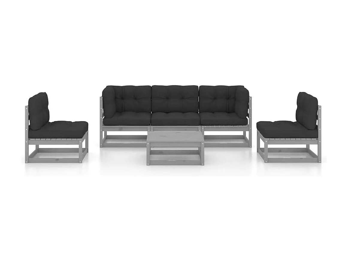 Juego de muebles de jardín 6 piezas y cojines madera pino maciza