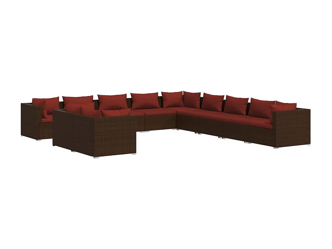 Set muebles de jardín 11 piezas cojines ratán sintético marrón