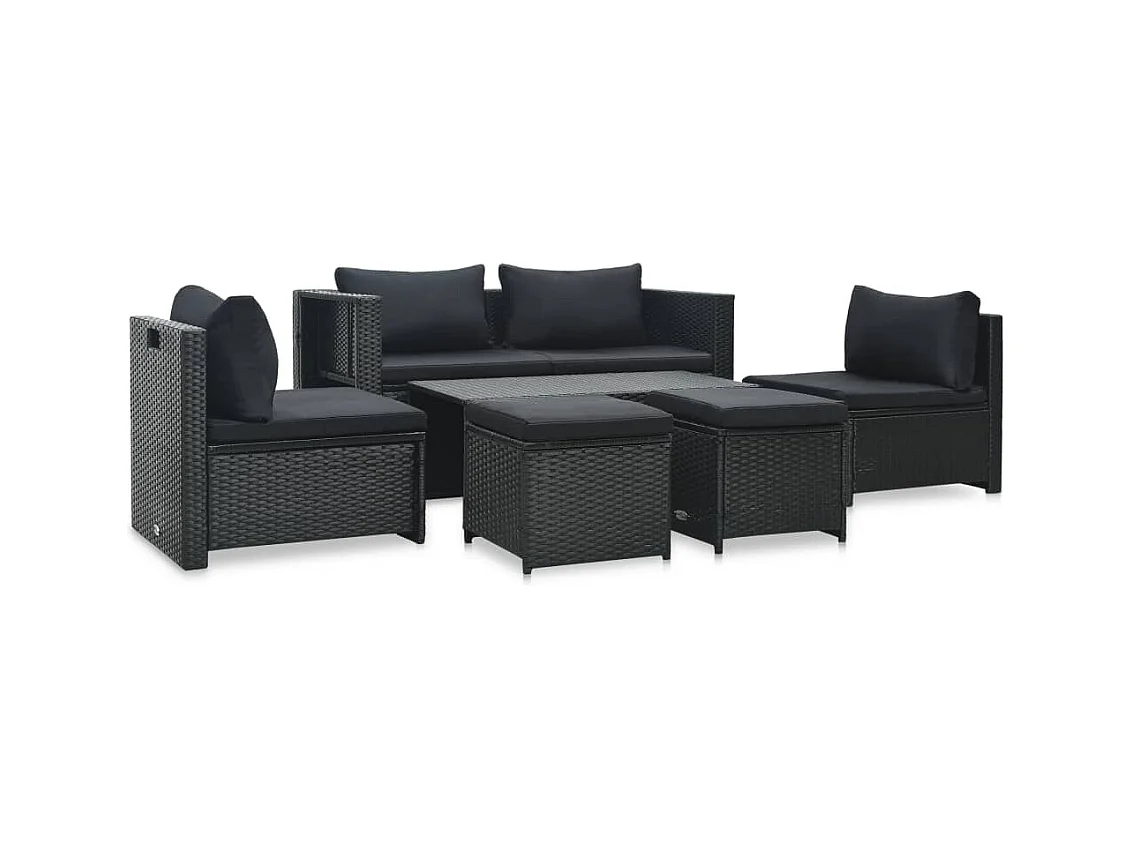 Salon de jardin 6 pièces avec coussins Résine tressée Noir