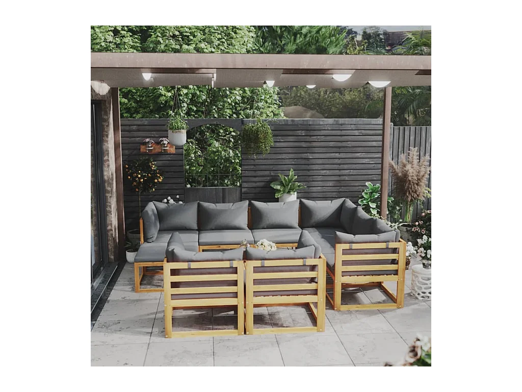 Salon de jardin 10 pièces avec coussin Bois d'acacia solide
