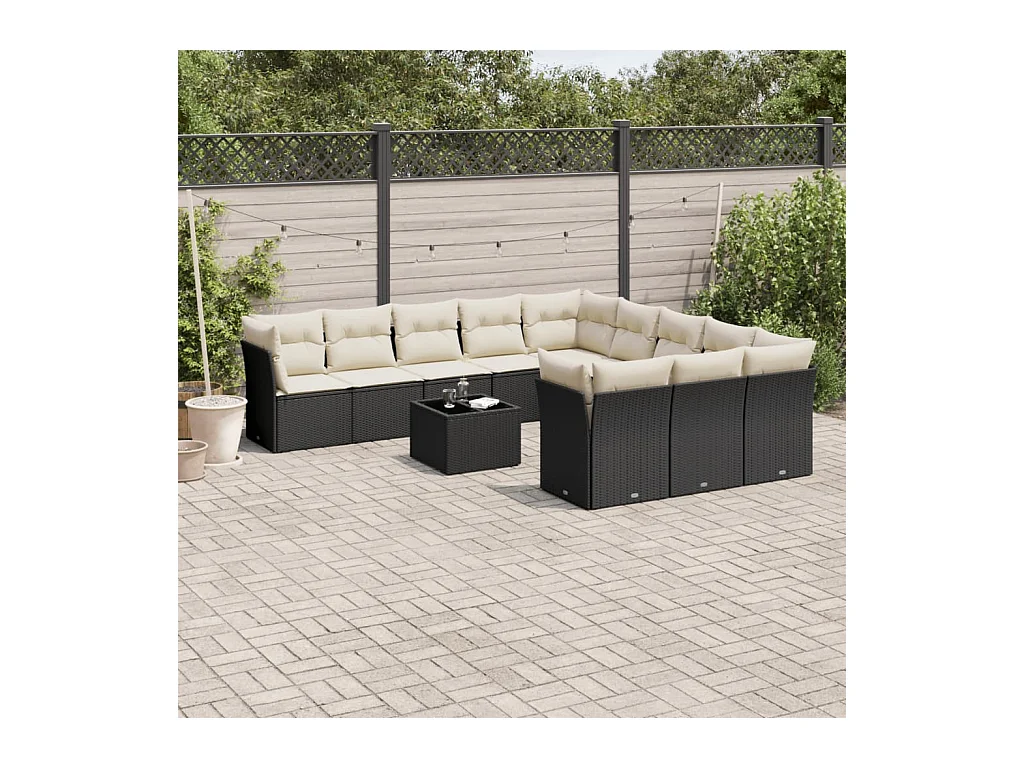 12 peças conjunto de sofás de jardim c/ almofadões vime PE preto