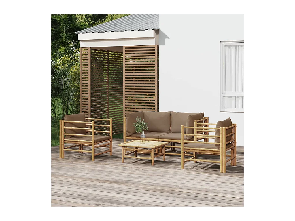 Salon de jardin 5 pièces avec coussins taupe bambou