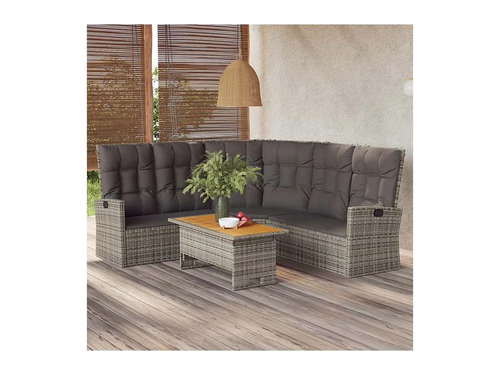 Salon de jardin 2 pièces avec coussins Gris Résine tressée