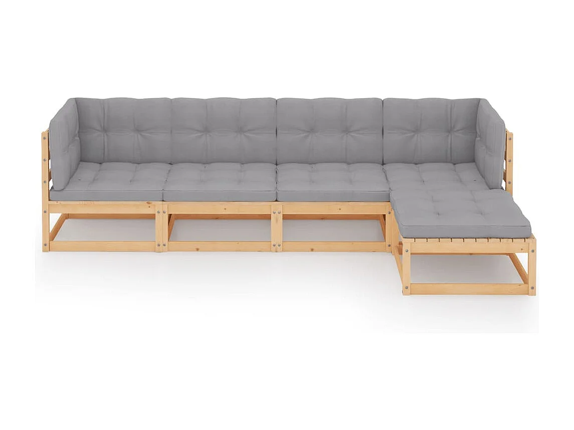 Juego de muebles de jardín 5 piezas y cojines madera pino maciza