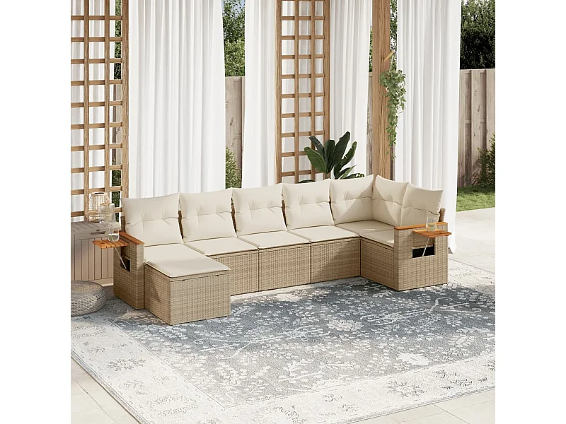 Salon de jardin avec coussins 7 pièces beige résine tressée