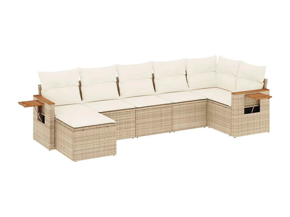 Salon de jardin avec coussins 7 pièces beige résine tressée