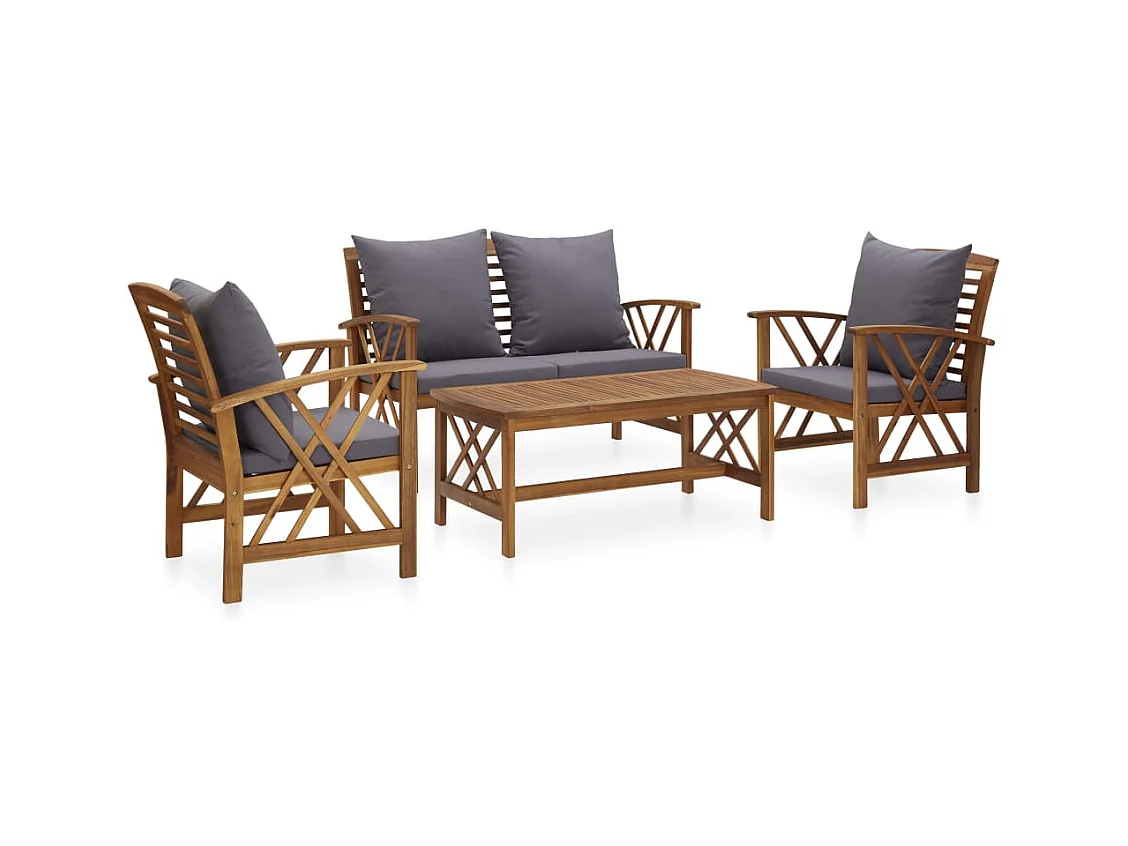 Salon de jardin 4 pièces avec coussins Bois d'acacia solide