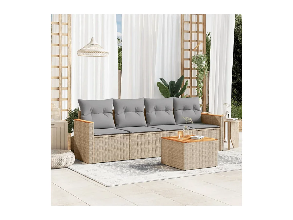 Juego de sofás jardín con cojines beige mezcla 5 piezas ratán PE
