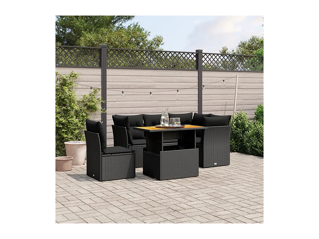 Salon de jardin 5 pièces avec coussins noir résine tressée