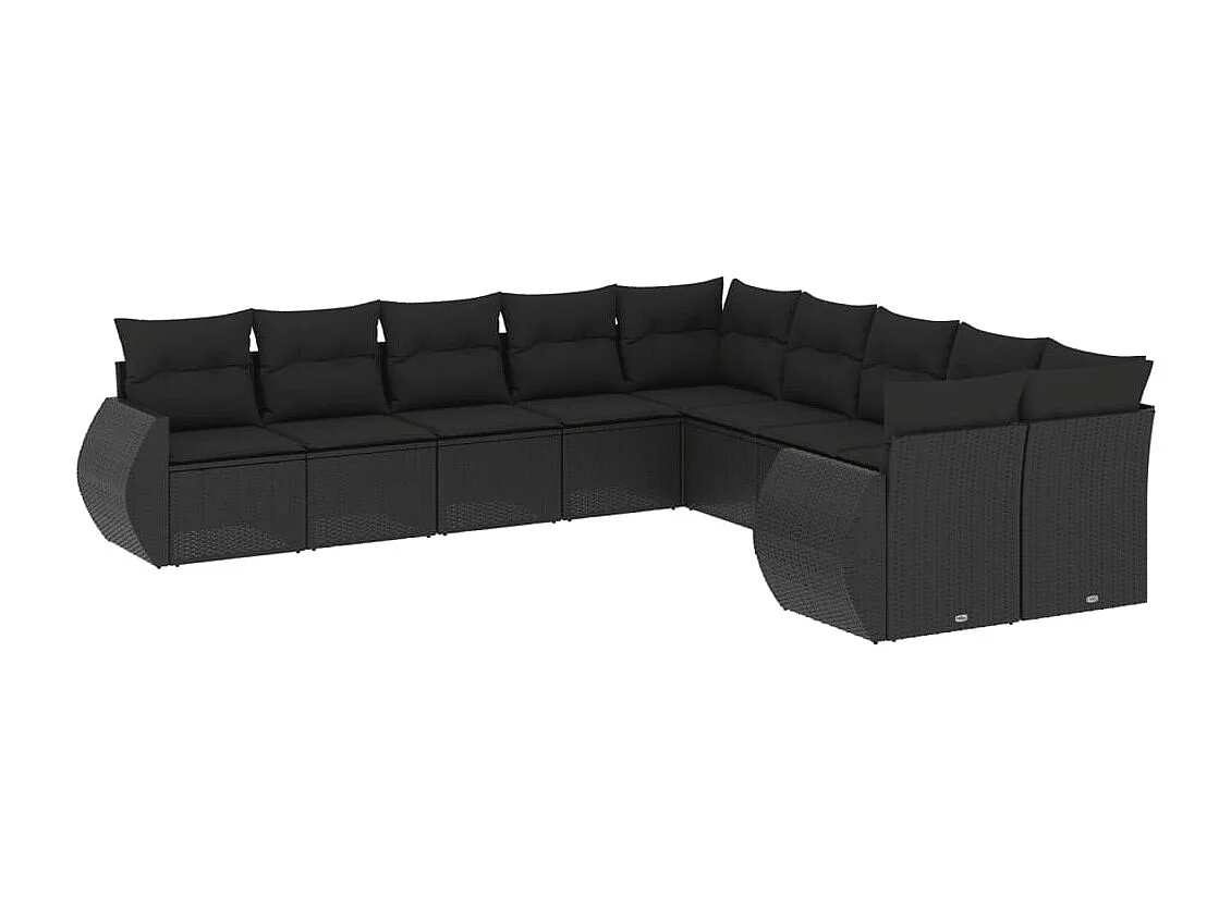 Salon de jardin 10 pièces avec coussins noir résine tressée