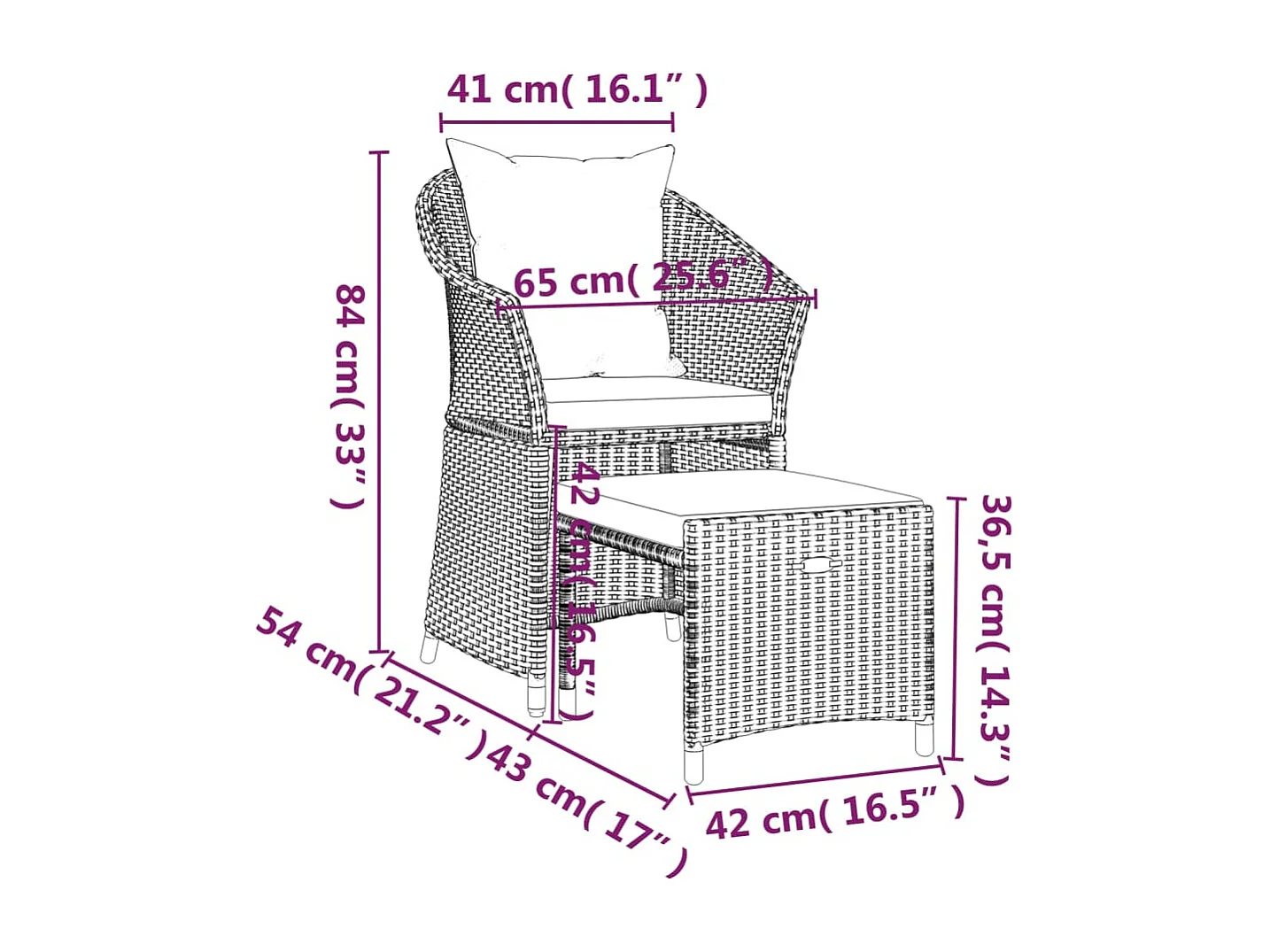 Salon de jardin 2 pièces avec coussins Marron Résine tressée