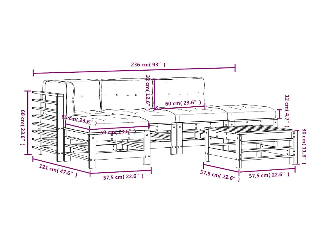 Salon de jardin 6 pièces avec coussins bois massif Douglas