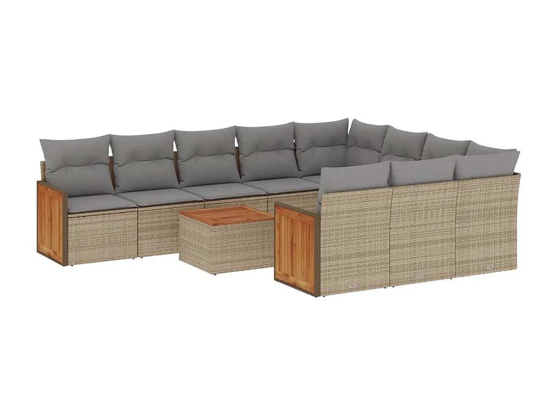 Salon de jardin 11 pièces avec coussins beige résine tressée