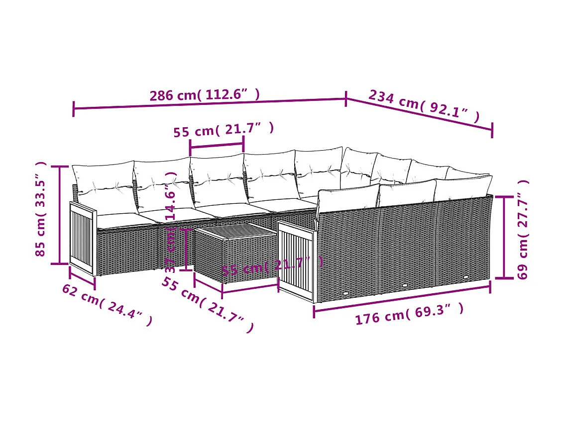 Salon de jardin 11 pièces avec coussins beige résine tressée