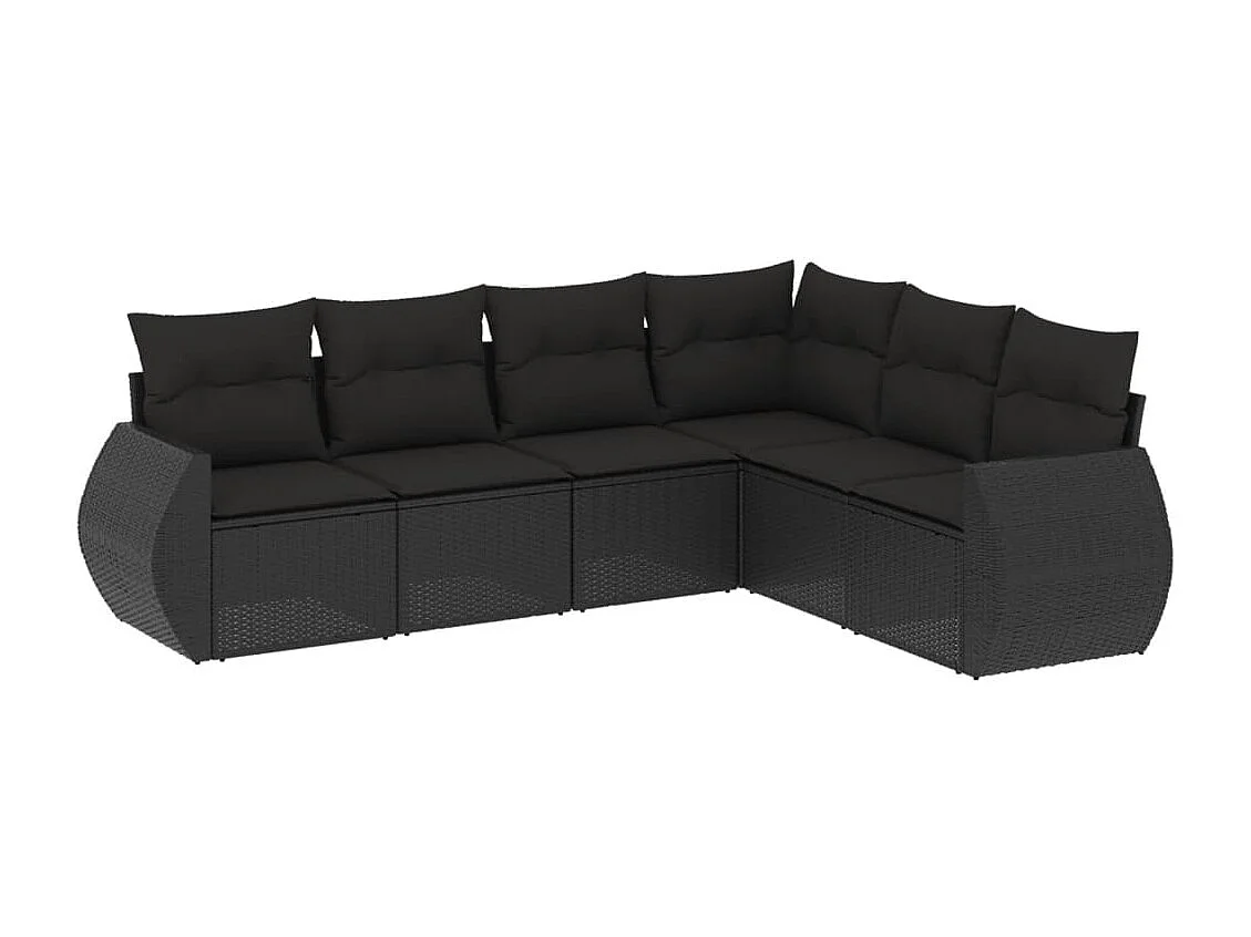 6-delige Loungeset met kussens poly rattan zwart