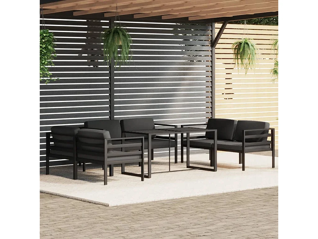 7 peças conjunto lounge jardim com almofadões alumínio antracite