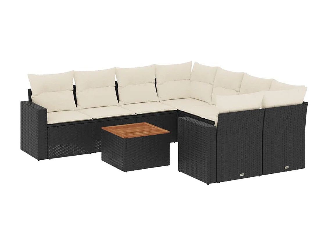 9 peças conjunto de sofás p/ jardim c/ almofadões vime PE preto