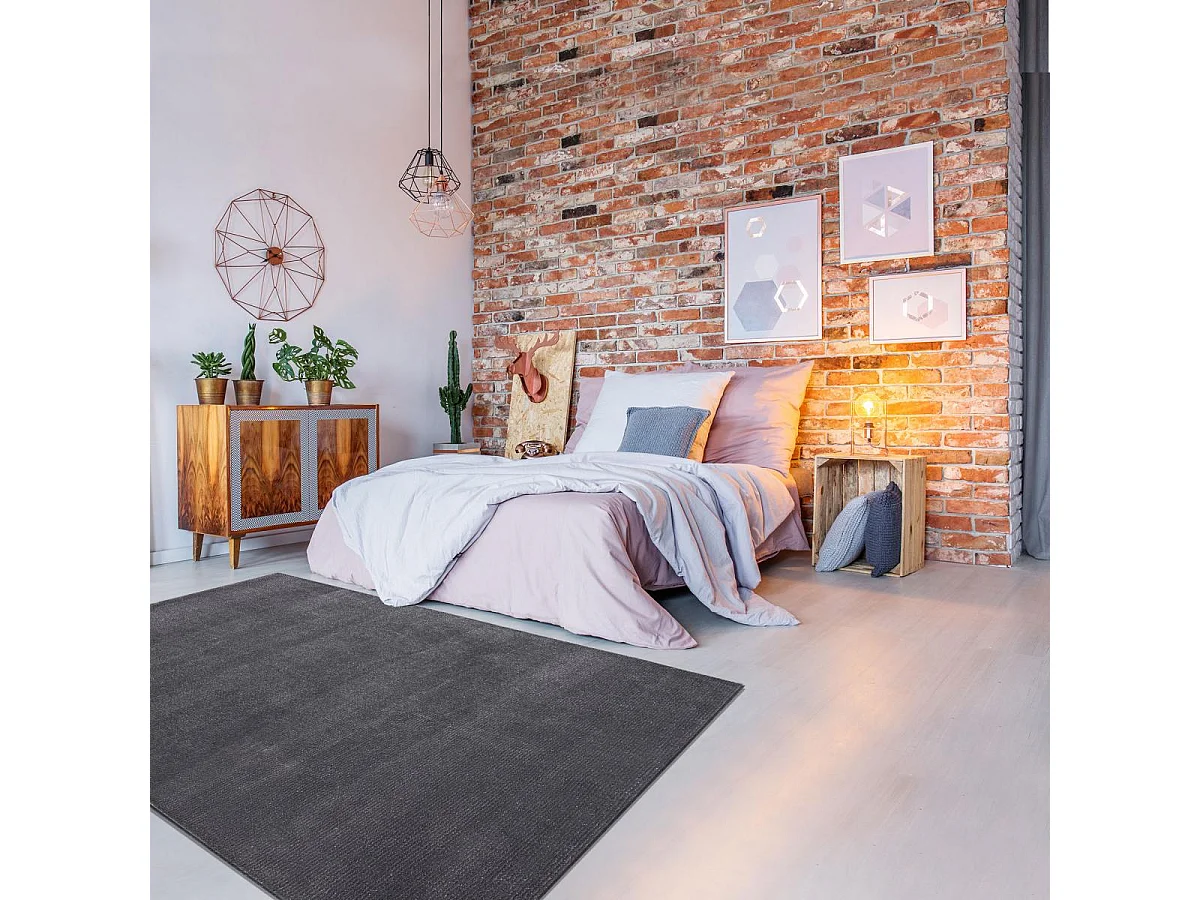 tapis salon 120x170 tissé anthracite rectangle motif uni UNYLE