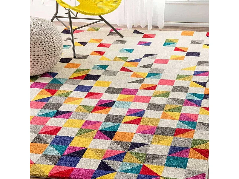 tapis grand salon 280x380 tissé mutlicolore rectangle motif géométrique LYN6 BOUTIK