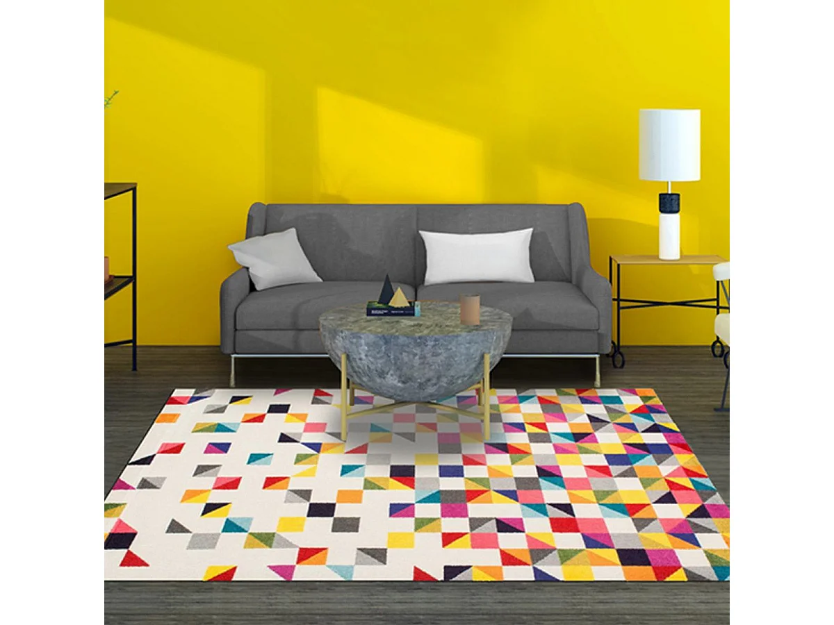 tapis grand salon 280x380 tissé mutlicolore rectangle motif géométrique LYN6 BOUTIK