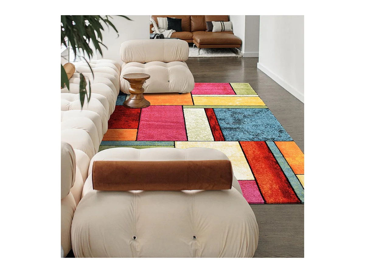 tapis entrée 60x110 tissé multicolore rectangle motif géométrique BE 21