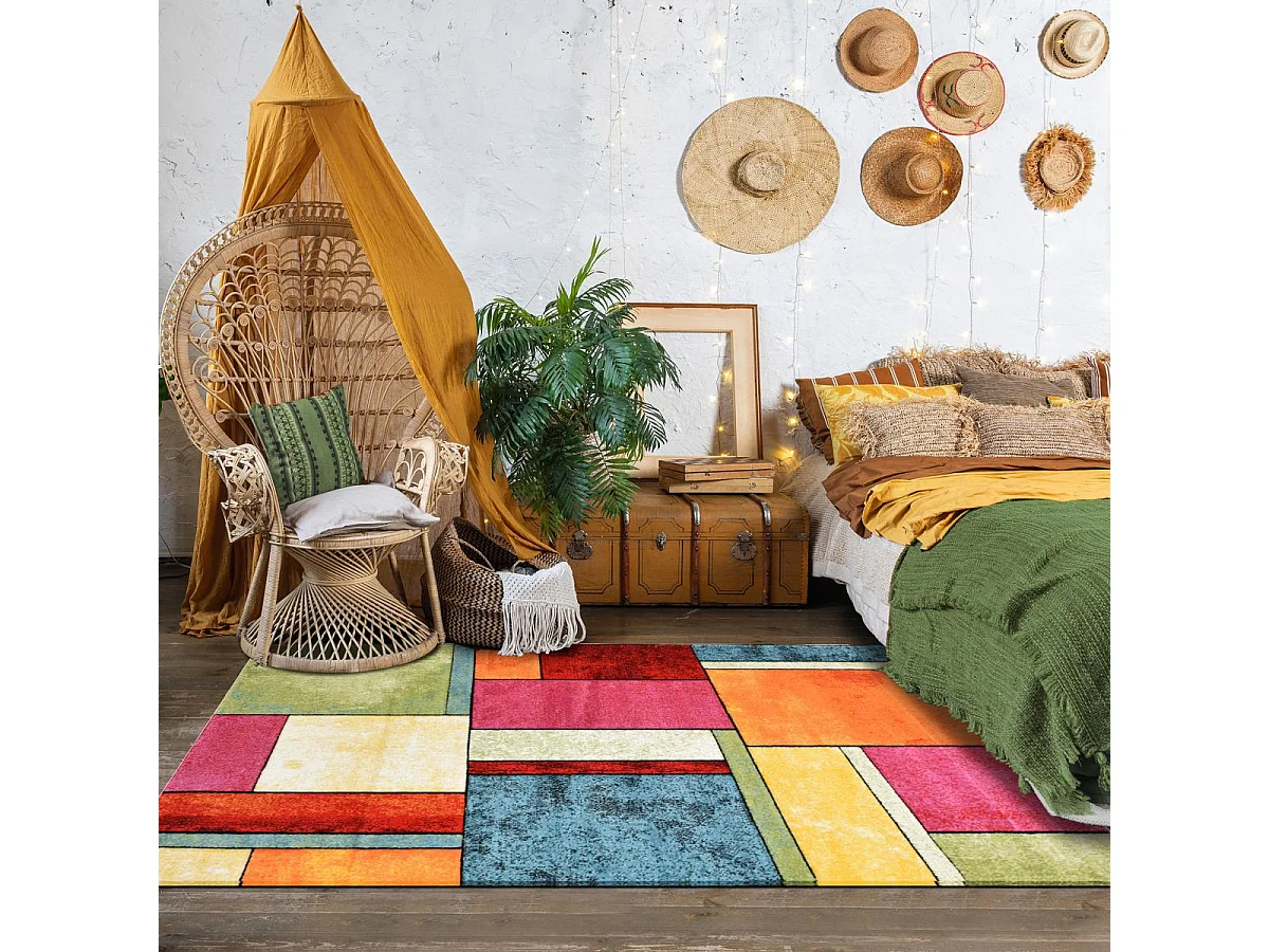 tapis entrée 60x110 tissé multicolore rectangle motif géométrique BE 21