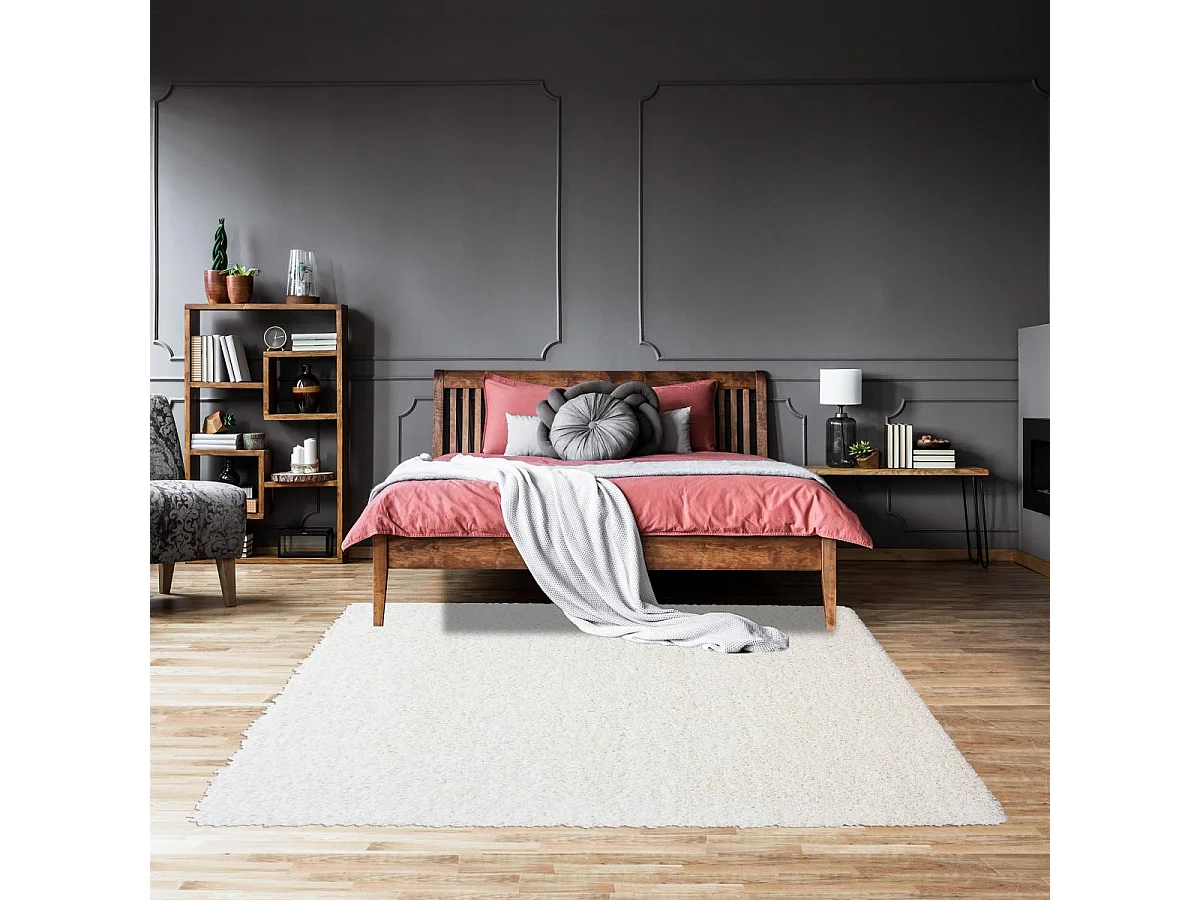 Tapis poils longs shaggy 240x340 rectangle tissé crème motif uni UNI L