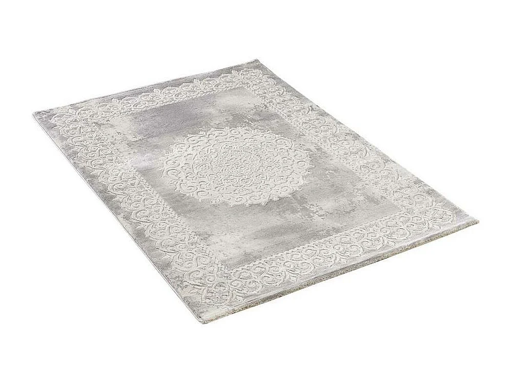 Tapis oriental 120x160 rectangle gris clair tissé motif ancestral LYN7 BALROD