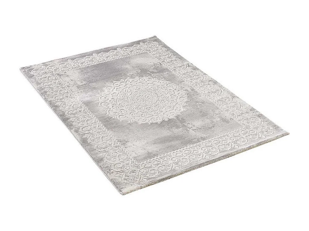 Tapis oriental 120x160 rectangle gris clair tissé motif ancestral LYN7 BALROD