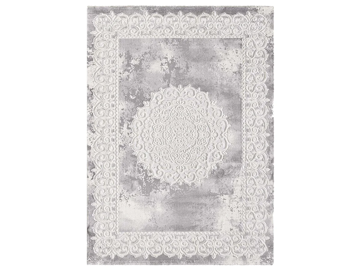 Tapis oriental 120x160 rectangle gris clair tissé motif ancestral LYN7 BALROD
