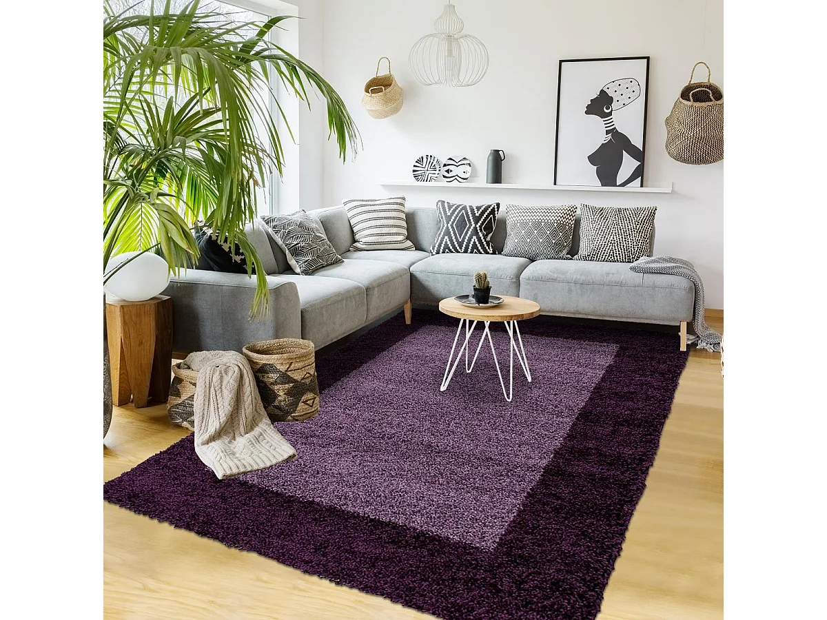 Tapis poils longs shaggy 160x230 rectangle tissé violet et pourpre