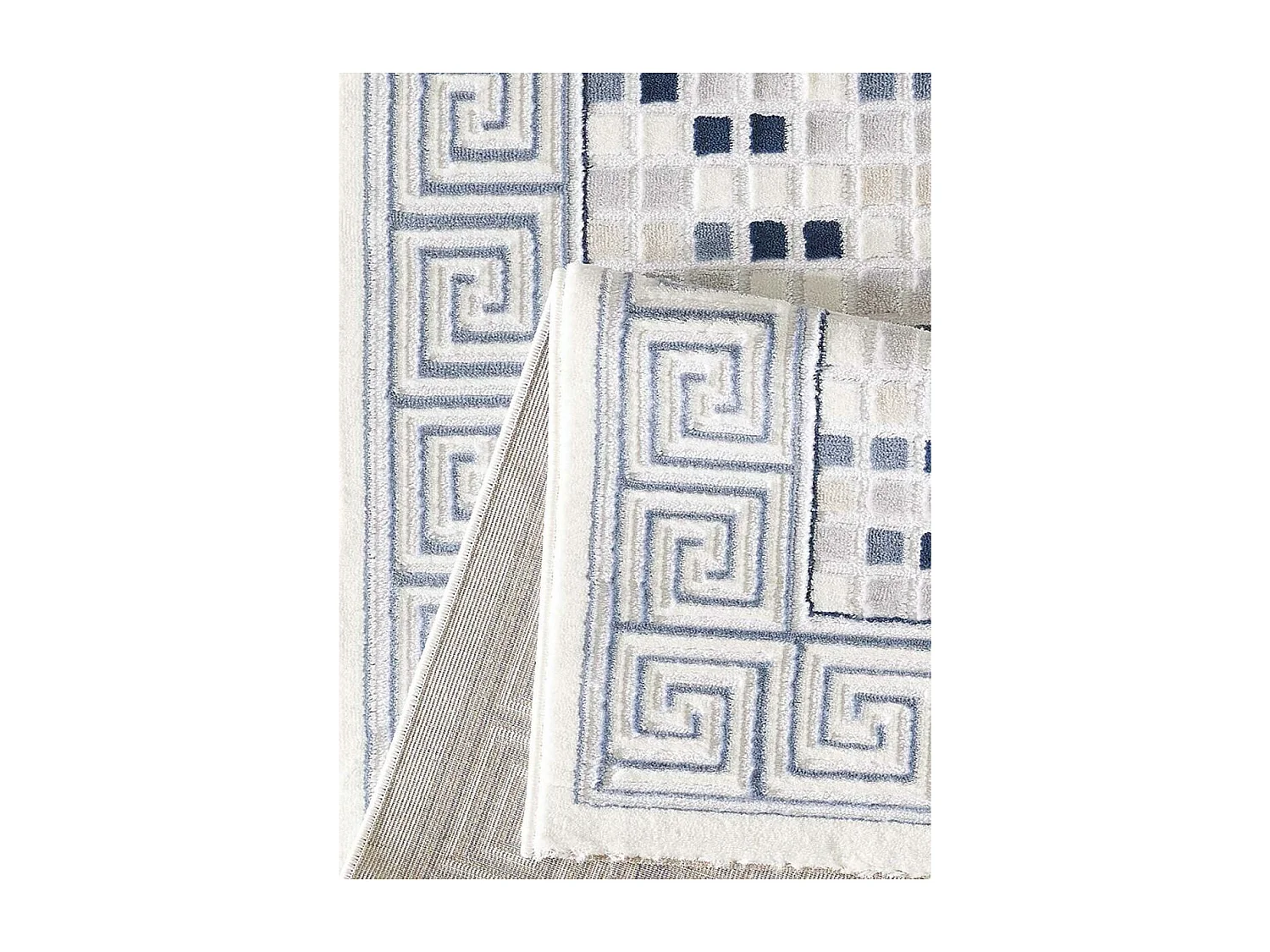 tapis salon 120x160 tissé bleu rectangle motif géométrique LYN7 BERIM