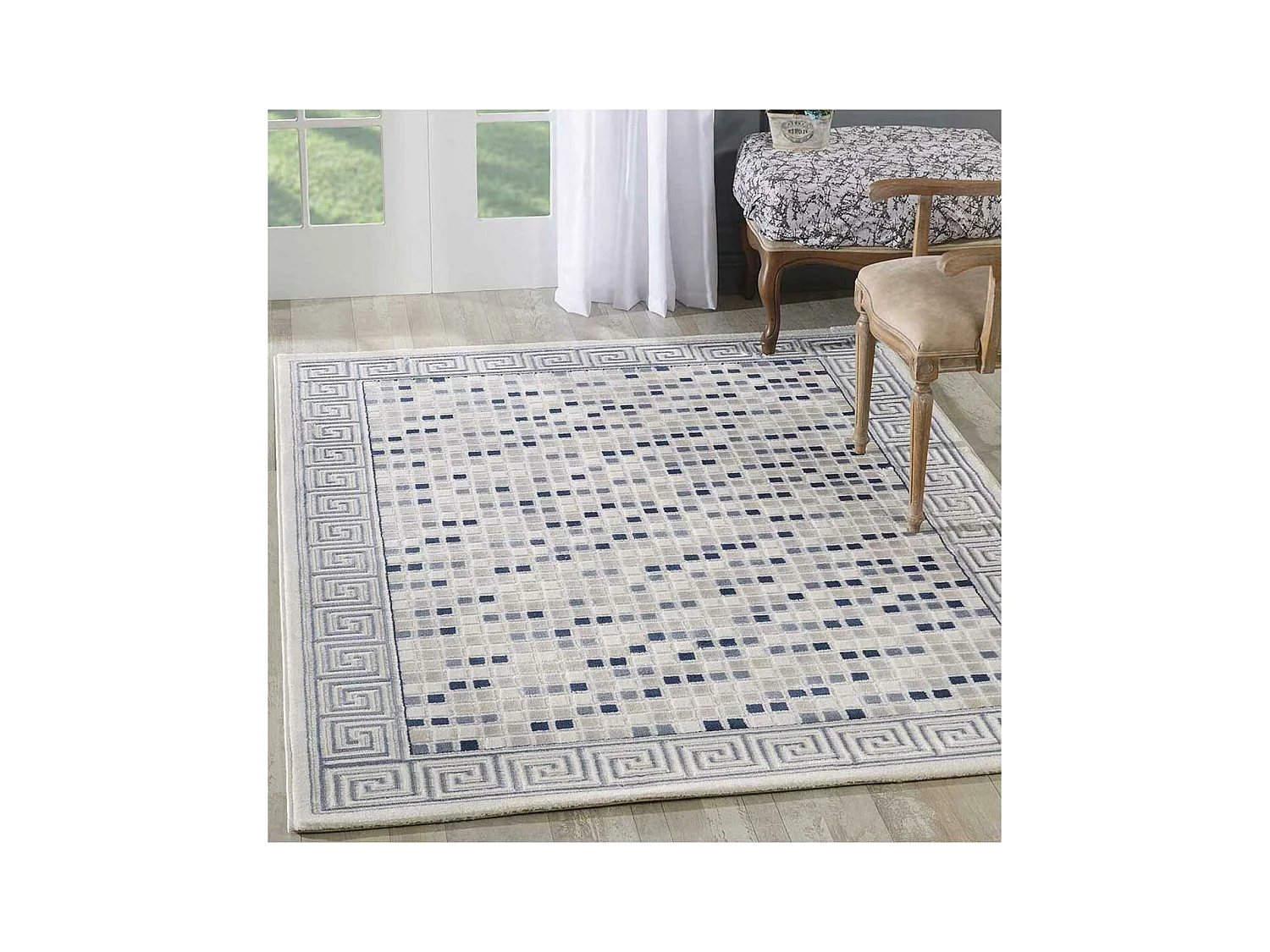tapis salon 120x160 tissé bleu rectangle motif géométrique LYN7 BERIM