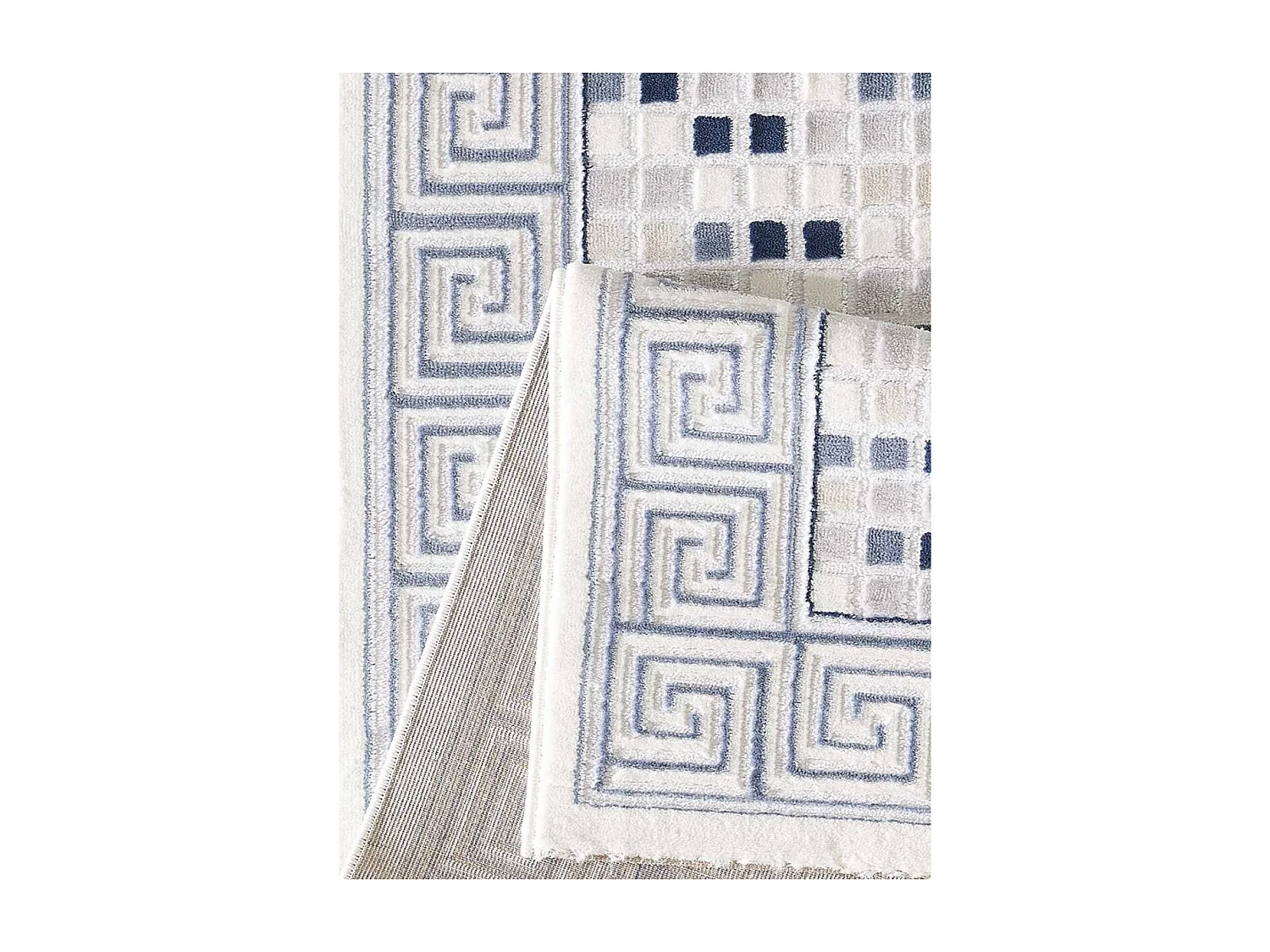 tapis salon 120x160 tissé bleu rectangle motif géométrique LYN7 BERIM