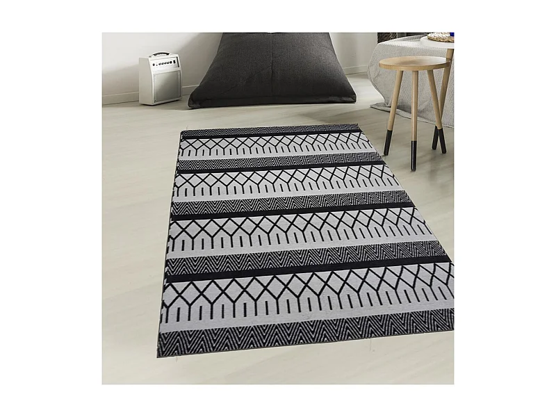 tapis salle à manger 200x290 fait à la main noir rectangle motif scandinave