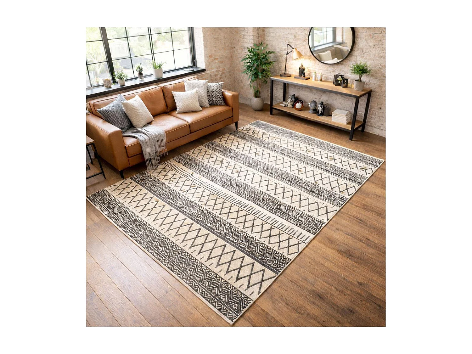 tapis salle à manger 200x290 fait à la main noir rectangle motif scandinave