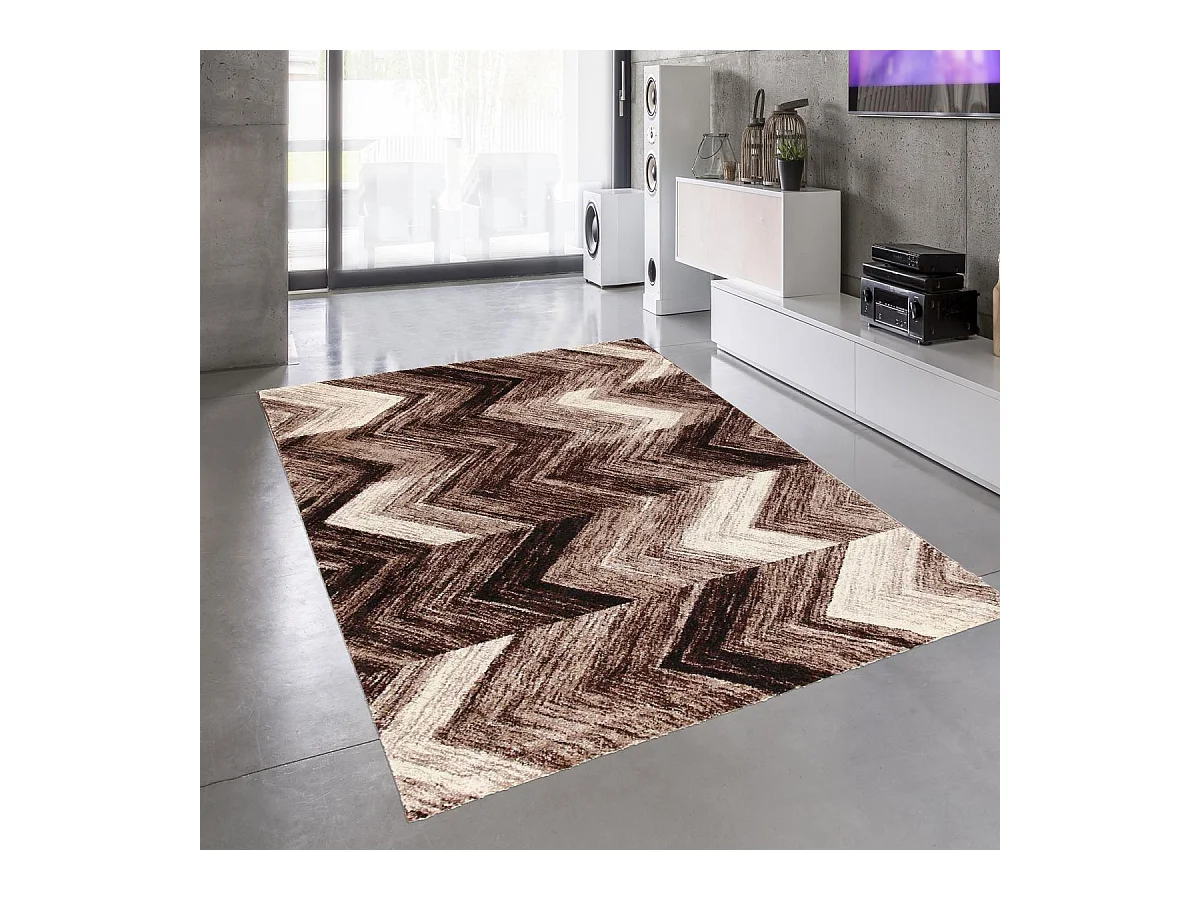 tapis chambre 80x150 tissé marron rectangle motif géométrique COLORS