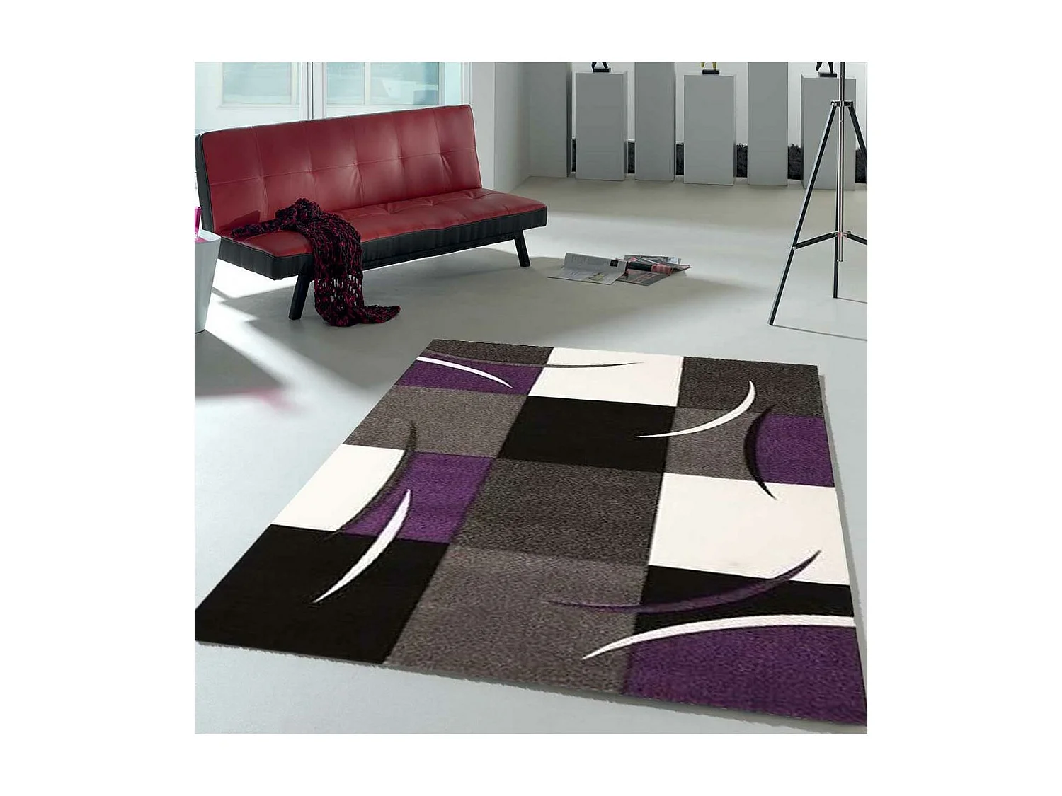 tapis salle à manger 240x340 tissé violet rectangle motif géométrique DIAVIRGULE