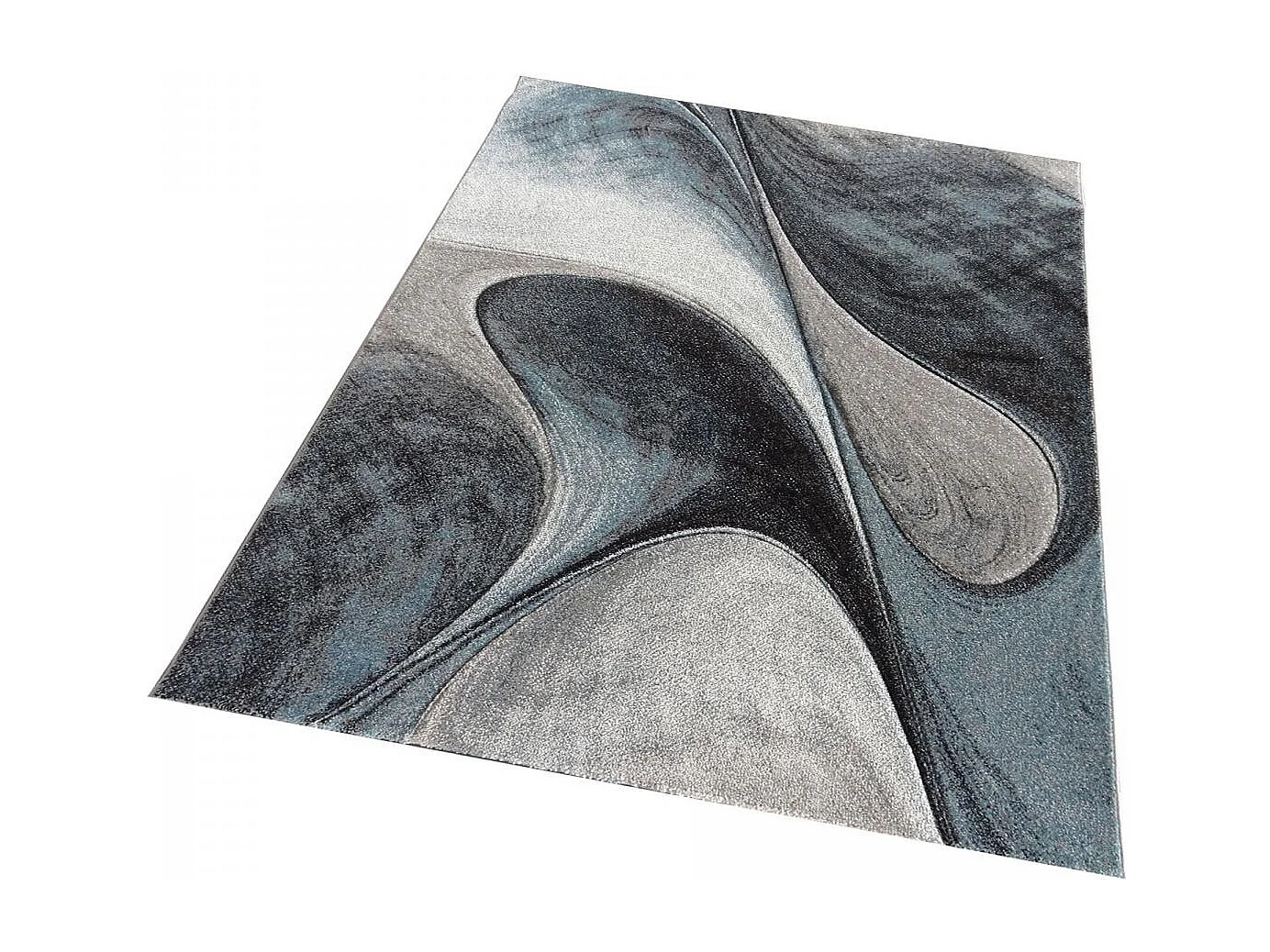 tapis salon 200x200 tissé bleu et gris carré motif géométrique LYN8 MADILA