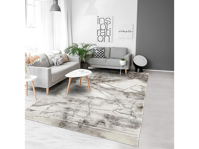 tapis chambre 120x170 tissé gris rectangle motif abstrait MARBAL