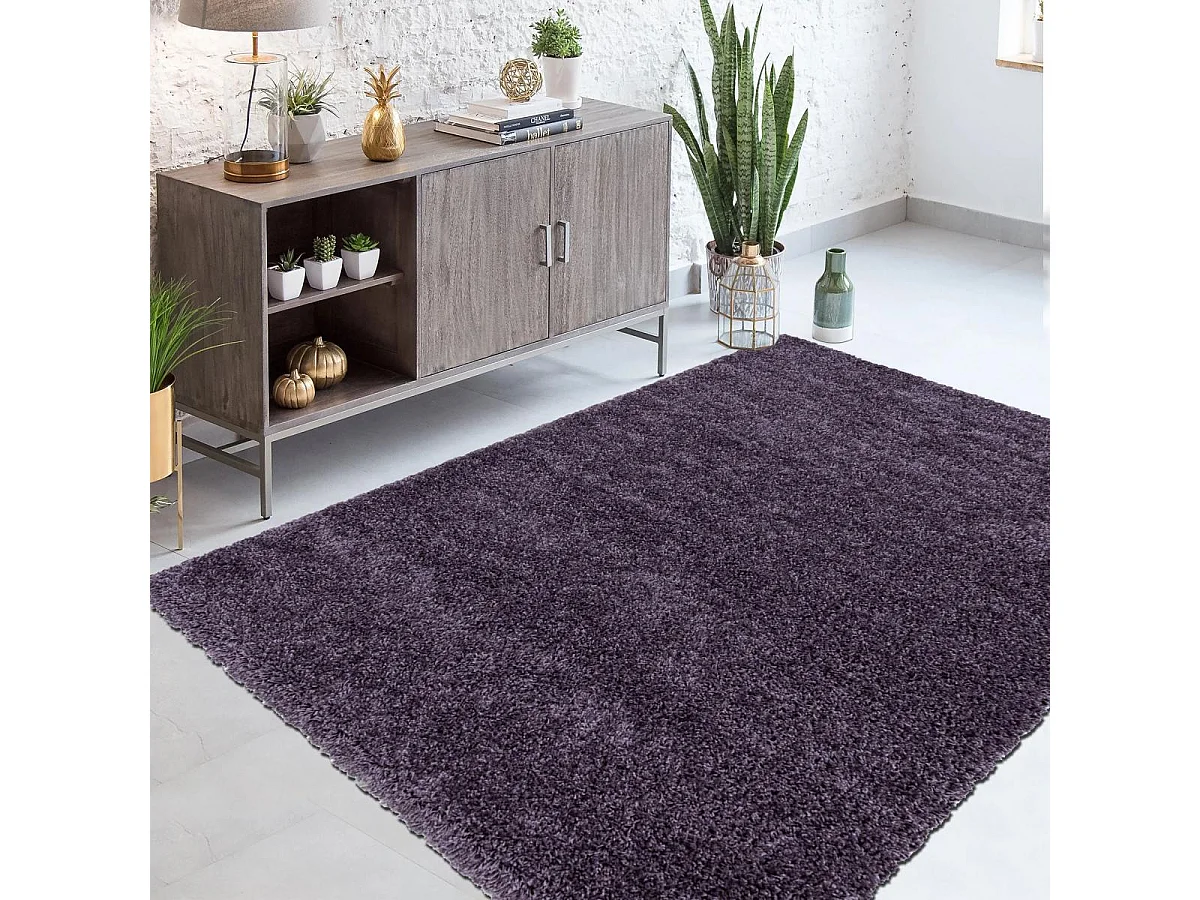 Tapis poils longs shaggy 300x400 rectangle tissé violet motif uni UNI I