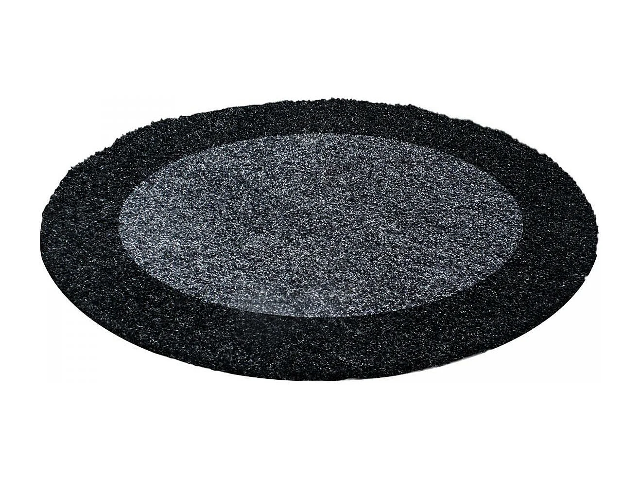 Tapis poils longs shaggy Ø200cm rond tissé gris et anthracite motif simple