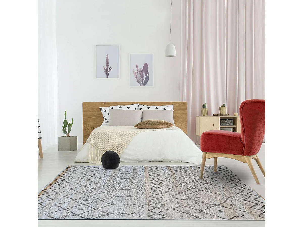 Tapis berbère 160x230 tissé motif ethnic ESSAOUER gris et noir