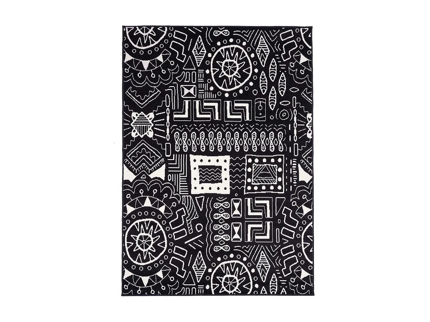 tapis chambre 60x110 tissé noir rectangle motif ethnique LYN1 MOTIF