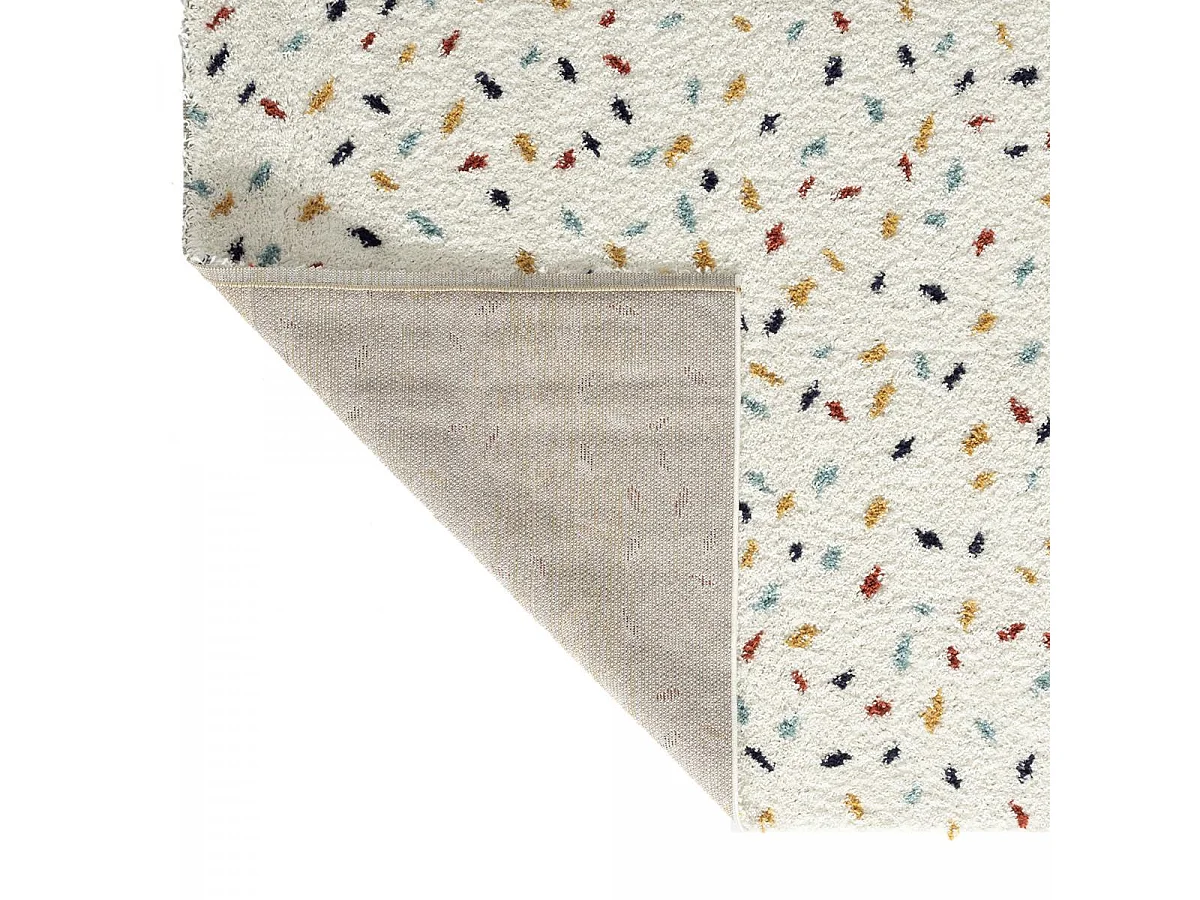 Tapis longs poils shaggy 80x140 rectangle tissé blanc et bleu motif berbère