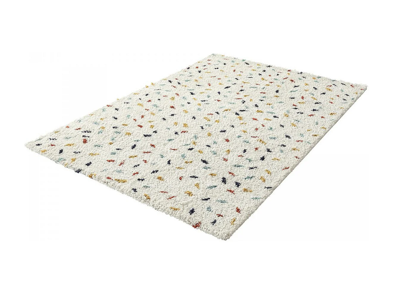 Tapis longs poils shaggy 80x140 rectangle tissé blanc et bleu motif berbère