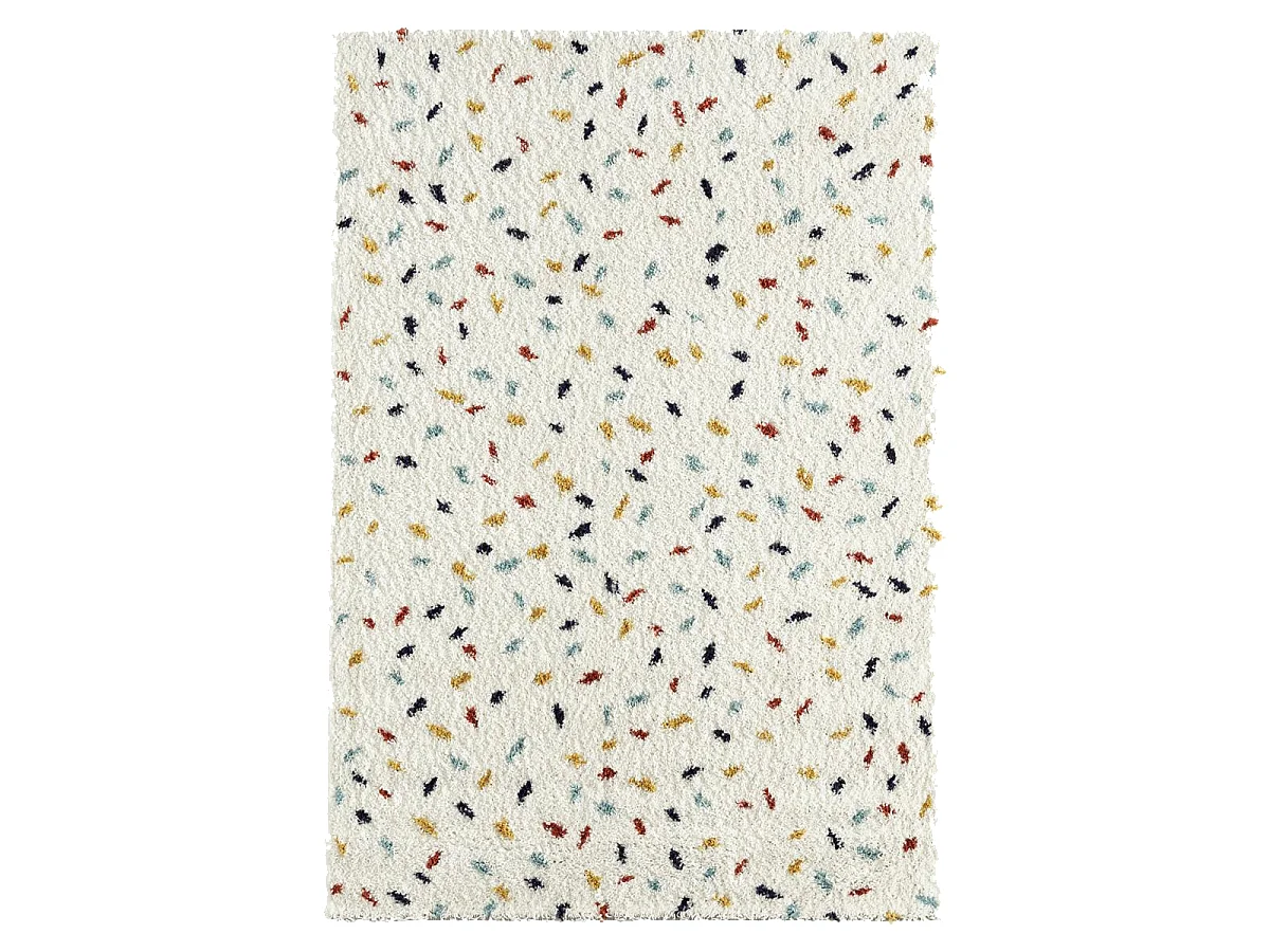 Tapis longs poils shaggy 80x140 rectangle tissé blanc et bleu motif berbère